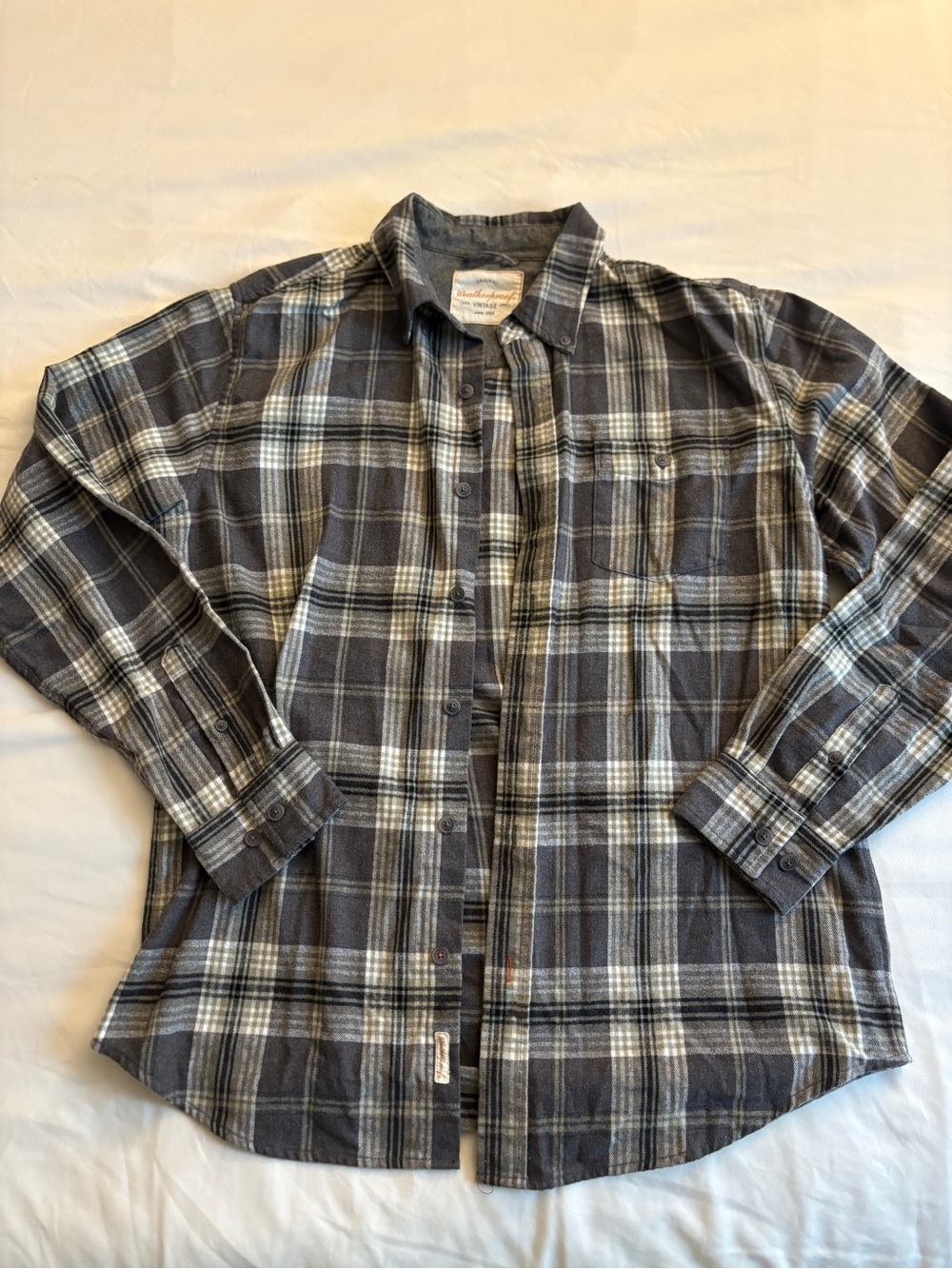 Original Weatherproof Vintage Grey Men’s Flannel Long Sleeve Shirt Fall